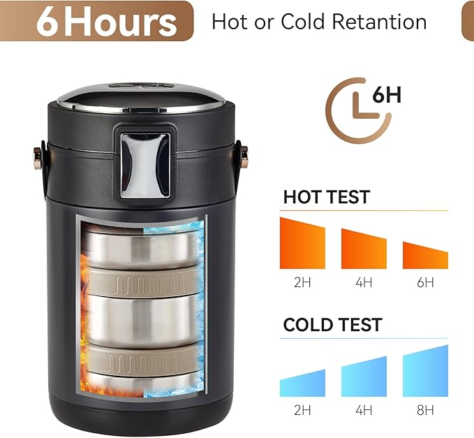 78 oz Thermos for Hot Food,3-Layer Sealed Stackable Food Thermos,with Lunch Bag Soup Thermos,It Is Suitable for Daily Office Meals,and Outdoor Meals (Black)