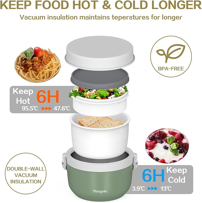 Thermo for Hot Food 28oz, Vacuum Insulated Food Container for Adults, Wide Mouth Leakproof Soup Thermo Stainless Steel Insulated Food Jar(Green)
