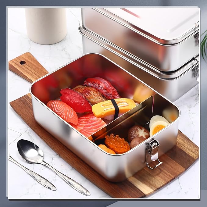 Umigy 8 Pcs Stainless Steel Food Containers Metal Bento Lunch Box Stainless Steel Food Storage Containers, Lockable Clips to Leak Proof, Reusable Dishwasher Snack Boxes for Work, Picnic (2400ml)