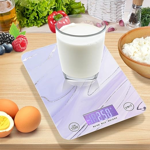Food Scale Kitchen Digital Scale Food Ounces and Grams Dieting Baking Cooking Waterproof Glass Panels LCD Display,4 Units Scale Tare Function Marble Purple