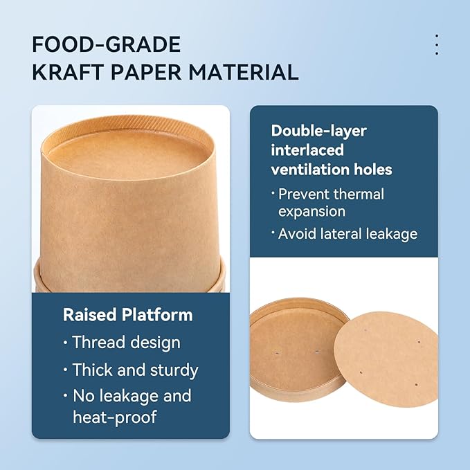 12 oz 75 Pack Paper Soup Cups with Lids, Disposable Kraft Paper Soup Bowls, Paper Soup Containers To Go, Ice Cream Cups For Dessert Yogurt Ice Cream