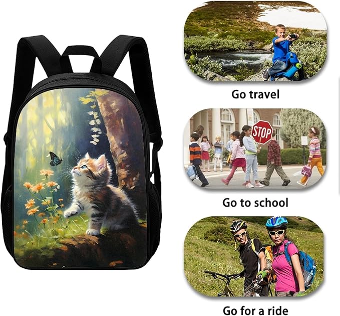 Dolyues Cat Pattern Kids Backpack with Insulated Lunch Box Pen Case Set Kindergarten Elementary Middle School Book Bag for Teen Girls Children Students Cute