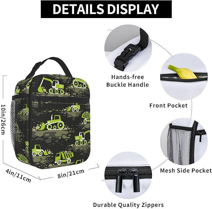 Insulated Lunch Box for Boys Men Tractor Lunch Box for Work,Picnic,School,Travel,Hiking, Beach or Fishing Polyester Tractor Lunch Bag