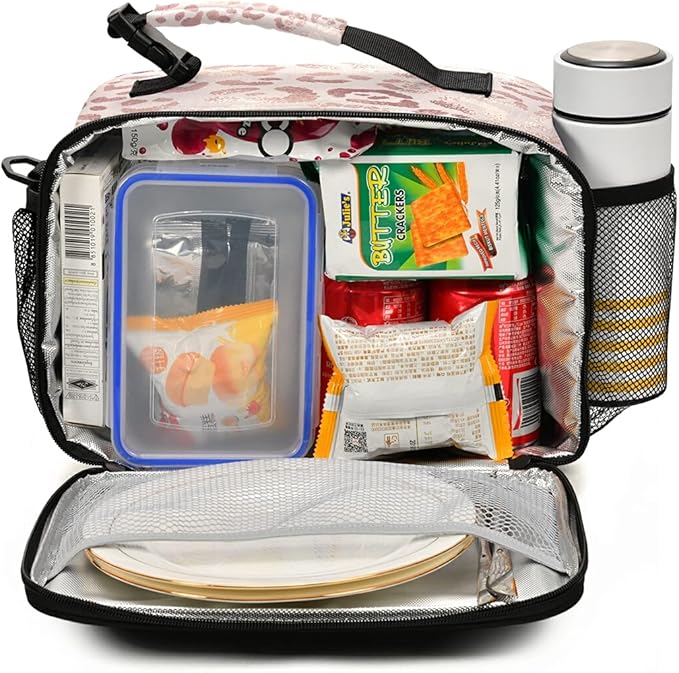 MNSRUU Student Lunch Bag Elegant Rose Gold Leopard Insulated Lunch Totes Picnic Bag Lunch Box with Adjustable Shoulder Strap for Teen Kids Adults