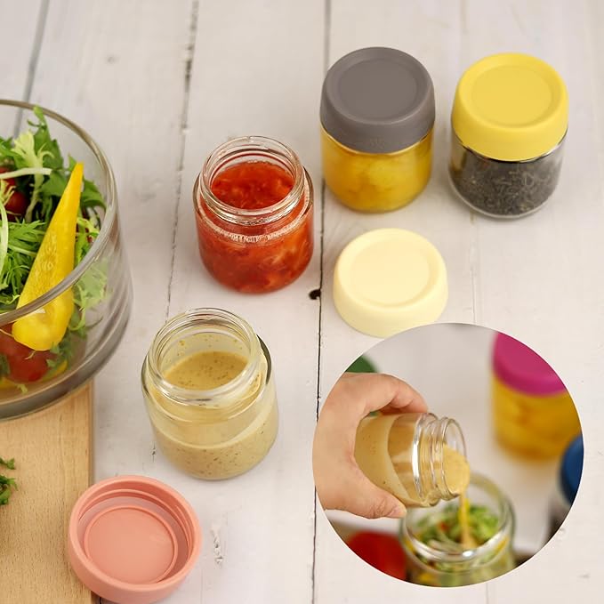 4 OZ Glass Food Jar Storage Containers with Airtight Lids, Reusable Wide Mouth Overnight Oats Glass Mason Jars for Snacks Yogurt Pudding(Multicolor 8pack)