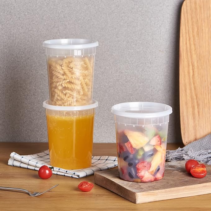 32oz Plastic Deli Containers, 240 Sets - Leakproof, Stackable, BPA Free, Microwavable, Freezer Safe