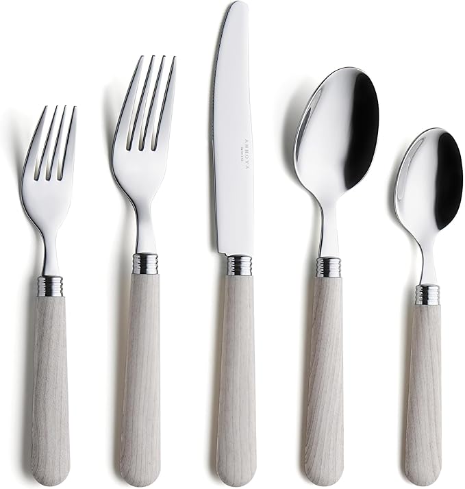 ANNOVA Silverware Set 20 Pieces Stainless Steel Cutlery Color Handle Flatware - 4 x Dinner Knife; 4 x Dinner Fork; 4 x Salad fork; 4 x Dinner Spoon; 4 x Dessert Spoon (Wood)