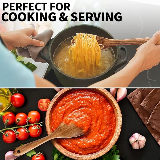 7 Pcs Natural Sheesham Wooden Kitchen Utensil Set with Spoon Rest - Smooth Finish & Soft Comfort-Grip Wood Spoons for Cooking - Nonstick Serving Cookware Kitchen Gift Set - 35.56 Cm