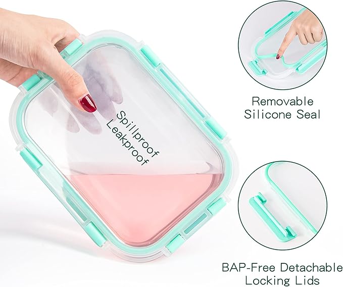12 Pack Glass Storage Containers with Lids, Glass Meal Prep Containers Set, Airtight Food Storage Containers, Green