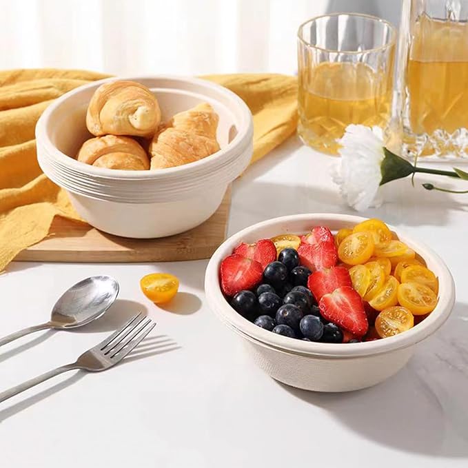 Paper Bowls, 16 oz, 200 Count, Biodegradable Sugarcane, Hot and Cold Use, Natural