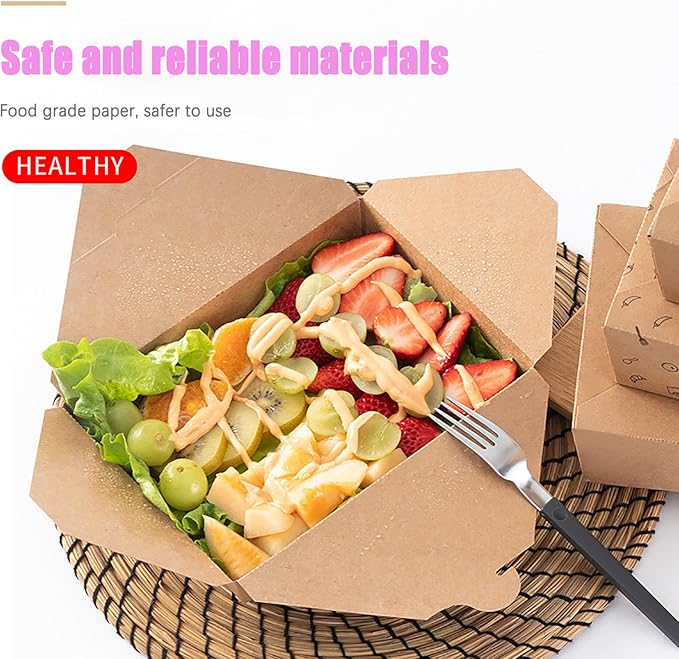 50 Pack 47 oz Large Takeout Food Container, Heavy-duty Microwave Kraft Paper Takeout Box, Leak Proof and Oil Resistant Paper Lunch Box, Cardboard takeout box for Restaurants, Homes, and Gatherings