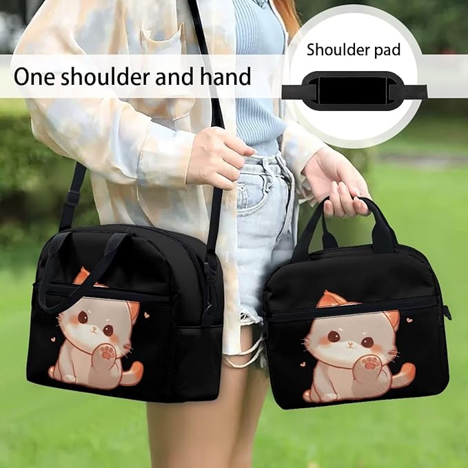 Showudesigns Cute Cat Lunch Bags for Girls 6-8 8-10 10-12 Black Lunch Box Kids Boys Insulated Lunch Bags Thermal Meal Tote Kit with Zipper Back To School Crossbody Tote Bag