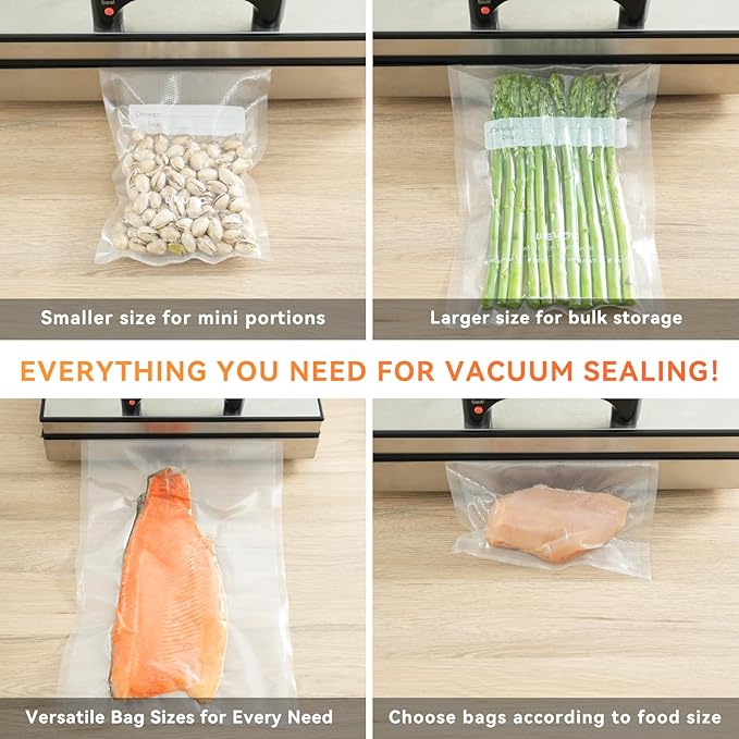 Family Pack Vacuum Sealer Rolls Bags, 6"x10" (50pcs), 8"x12" (70pcs), 8"x20' (2 rolls), 11"x20' (2 rolls), Compact Roll Dispenser, Leakproof Food Storage, Sous Vide, Meal Prep, Food Saver, Wevac Core