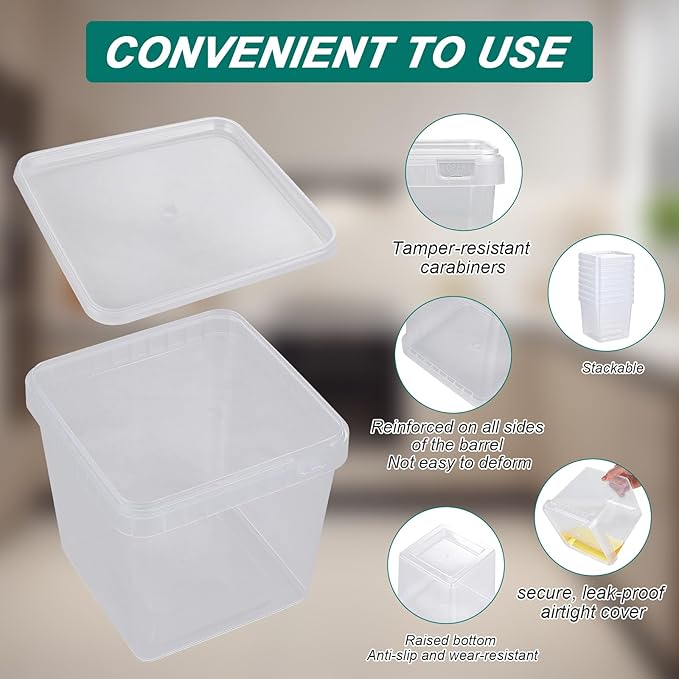 101 oz Square Clear Extra Thick Deli Containers with Lids,BPA-Free,Freezer and Microwave Safe Food Storage Containers,Reusable,Meal Prep,Take-out,Restaurant Supplies.(8 Pcs)