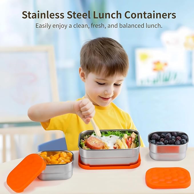 3 PCS Bento Boxes,Stainless Steel Lunch Boxes, Food Storage Containers, Portable Metal Lunch Containers, Reusable Dishwasher Safe Lunch Snack Boxes (2PCS 230ml + 1PCS 720ml)