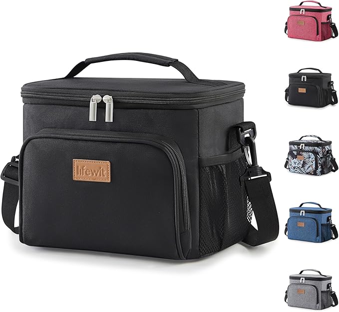 Lifewit Reusable Insulated Lunch Bag for Men, Lunch Box Women, Portable Cooler Freezable Soft Lunchbox Leakproof with Adjustable Shoulder Strap for Adult for Work Picnic or Travel, Black 9L