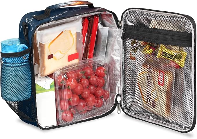 Soccer Kids Lunch Box Flame Soccer Insulated Lunch Bag for Boys Girls Reusable Food Container Tote Cooler Warm Pouch for School work Office Beach