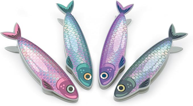 Genuine Fred FISH 'N CLIPS Sardine Bag Clips, Set of 4 Food Storage Clips, Iridescent Finish, Double-Sided, Durable Plastic and Stainless Steel Springs, Fun Kitchen Accessories and Great Gift