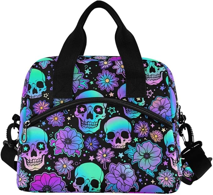 MNSRUU Insulated Lunch Bag Funny Skulls Lunch Box Women Lunch Tote Men Lunch Cooler Bag Reusable Leakproof Lunch Bag with Adjustable Shoulder Strap For Work School