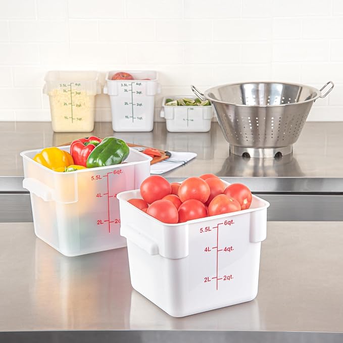 Restaurantware - Met Lux 6 Quart Food Storage Container, 1 White Storage Container - Lids Sold Separately, Red Volume Markers, Dishwashable Container, Side Handles, For Storing Foods
