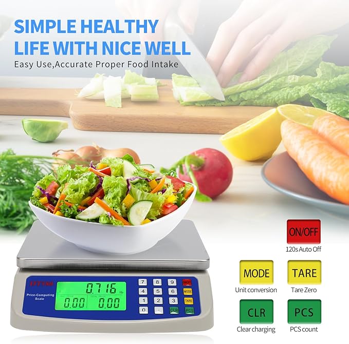 Large Digital Kitchen Scale 30KG Commercial Food Scale 66LB for Baking Bread Meat Stainless Steel Price Computing Scale LCD Display,Prep Counting Scale for Parts and Coins Adapter Included