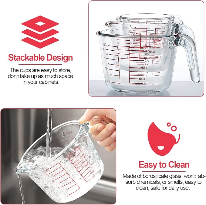 6 Pcs Stainless Steel Baking Sheet Tray Cooling Rack with Silicone Baking Mat Set, and 6 Pcs Glass Measuring Cups with Lids Set, for baking, Kitchen