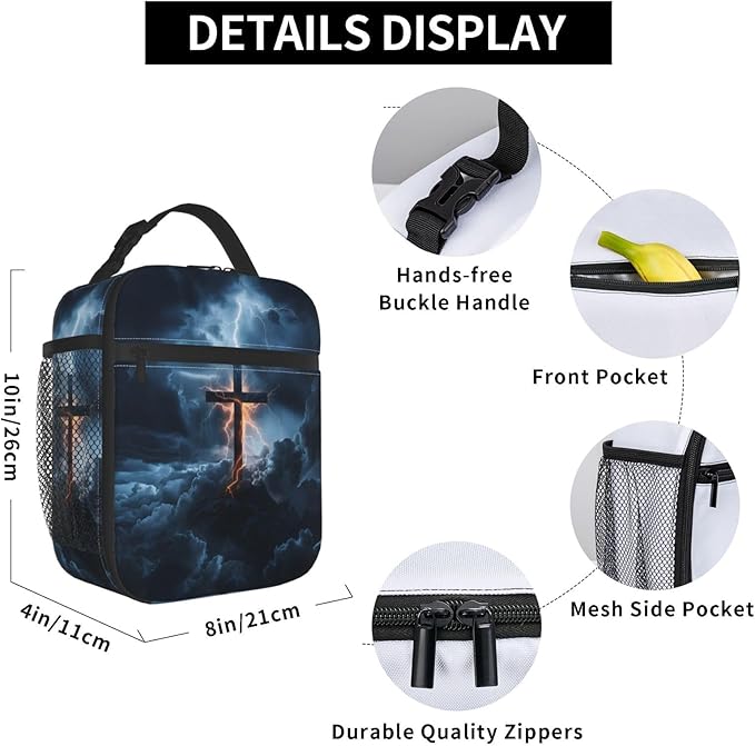 Insulated Lunch Box for Kids Boys Girls, Reusable Lunch Bag for School, Office, Work, Picnic, Travel, Cross with Lightning Lunch Box