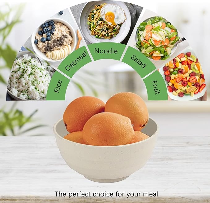 Wheat Straw Bowl Sets,4 PCS Unbreakable Cereal Bowl 60 OZ,Microwave and Dishwasher Safe Bowls,Super Big Bowl Sets BPA Free Bowls for Serving Soup,Oatmeal and Salad Etc…