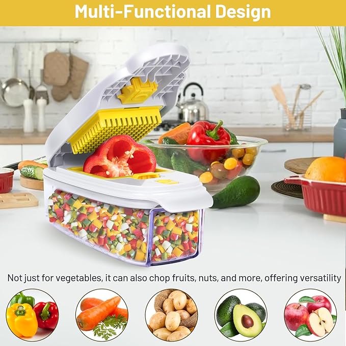 16-in-1 Vegetable Chopper,Onion Chopper,Egg and Cheese Slicer with Container,Lemon Slicer Vegetable Cutter, Kitchen Chopper Slicing Assistant Tool for Meat,Onion,Potato,Tomato,Kitchen Gadget