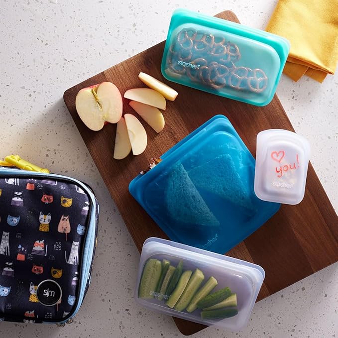 Stasher Premium Silicone Reusable Food Storage Bags, 4-Pack, Rainbow, Multi-Use Food Storage Bags, Lunch Bag, Travel Containers, BPA Free, Leak-free, Dishwasher-Safe, Eco-friendly