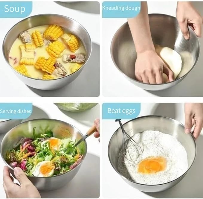 Stainless Steel Mixing Bowls-3 Packs Small Thicker Stainless Steel Flat Bottom Mixing Bowls Set, Home, Refrigerator, and Kitchen Food Storage Organizers