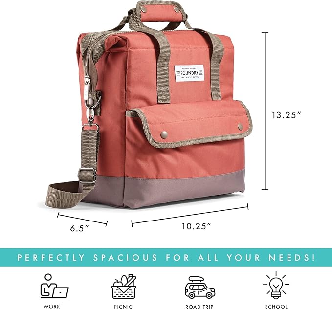 Fit & Fresh Douglas Adult Insulated Lunch Bag with Front Pouch & Carry Strap, Complete Lunch Kit Includes 6 Containers, Chestnut, Large