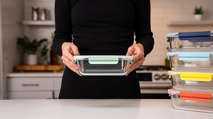 5-Pack 36oz Glass Food Storage Containers with Lids - Borosilicate Glass Meal Prep Container - Airtight, Leak-Proof Reusable Food Prep Containers, Microwave, Freezer, Oven Safe & BPA Free