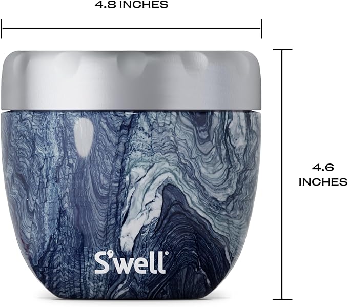 S'well Eats Stainless Steel Food Bowls, 21.5oz, Azurite Marble, Triple-Layered Vacuum-Insulated Containers Keeps Food Cold for 11 Hours and Hot for 7 hours, Condensation Free, BPA Free