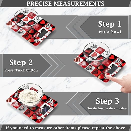 Food Scale Kitchen Digital Scale Food Ounces and Grams Dieting Baking Cooking Waterproof Glass Panels LCD Display,4 Units Scale Tare Function Valentine's Day Love Heart