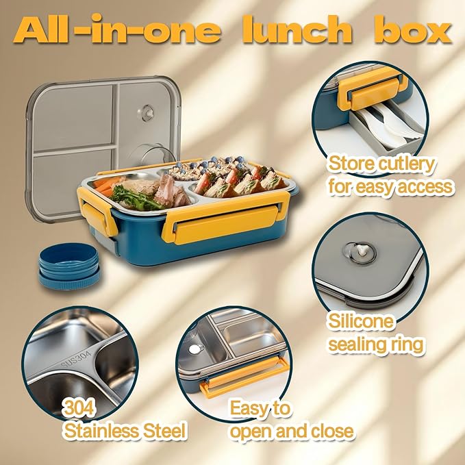 Stainless Steel Lunch Box for Kids, Girls Boys Bento Box for Food Storage Containers with Portable Utensil, Toddler Lunch Box with Removable Tray, Ideal for Ages 3-10,Dishwasher & Freezer Friendly