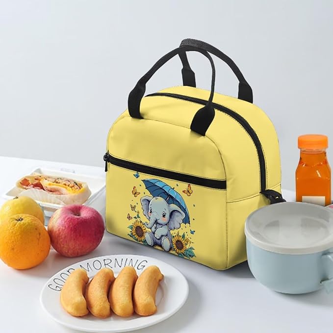 Showudesigns Sunflower Elephant Insulated Lunch Bag for Girls 10-12 Lunch Box Lightweight Lunch Containers for School Work Office Travel Picnic Lunch Tote Box Thermal Meal Containers