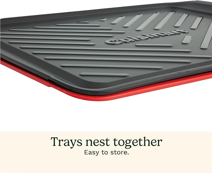 Cuisinart Grilling Prep and Serve Trays, 18.1x10.5 inch Large BBQ Trays Safe for Food Handling, 2 Dishwasher Safe Nesting Trays Black/Red, Perfect Grilling Tray for Cooked and Raw Meat, Fits 9 Burgers