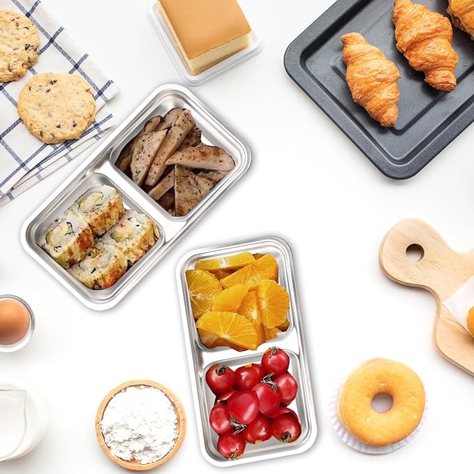 8 Pcs Stainless Steel Bento Box with Silicone Lids 30 oz Leakproof Food Storage Containers Metal Divided Lunch Box for Dishwasher for Meal Prep