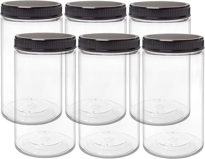ljdeals 32 oz Clear Plastic Jars with Lids, Storage Containers, Wide Mouth PET Mason Jars, Pack of 6, BPA Free, Food Safe, Made in USA