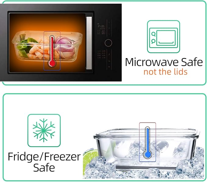 UMEIED Glass Meal Prep Containers 3 Compartment with Lids (5 Pack, 36oz), Divided Glass Storage Containers for Lunch at Work, Leak-Proof Portion Control Food Containers, Microwave/Dishwasher Safe