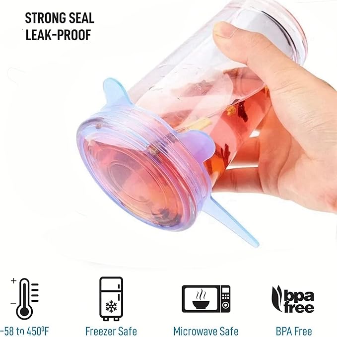 Flexible Silicone Stretch Lids Round Reusable Food Covers For Bowl Cup Dish Silicone Food Wrap Food Grade 6pcs (Blue)