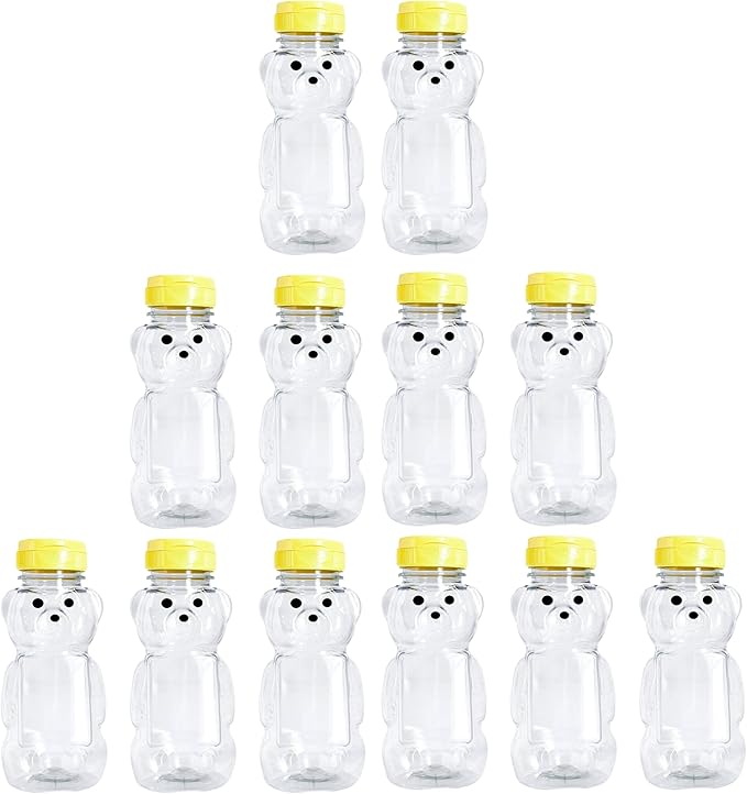 12 Pack of 8 Ounce Honey Bears with Sealable Yellow Flip Top Lids (8 oz. Bear, 12pk, Yellow)