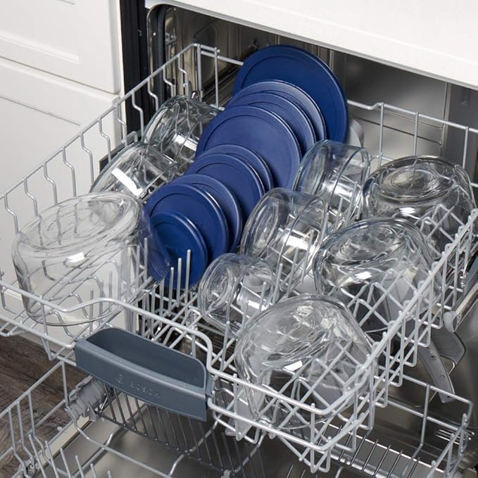 Anchor Hocking 18 Piece Glass Storage Containers with Lids (9 Glass Food Storage Containers & 9 Navy Blue SnugFit Lids)