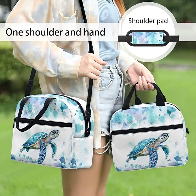 Showudesigns Sea Turtle Lunch Bags for Girls 10-12 12-14 Kids Insulated Lunch Box Reusable Lunch Tote Bag with Handles Middle School Lunchbox Containers Hippie Thermal Meal Tote Kit