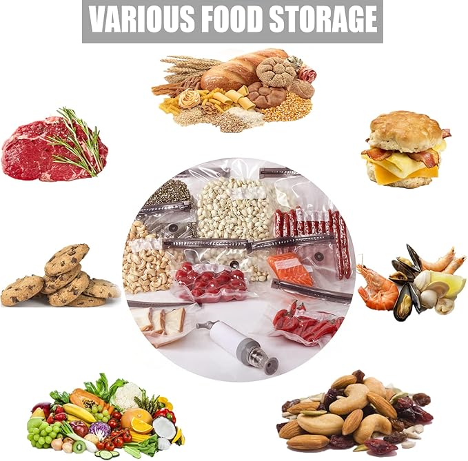 Sous Vide Bags 20pack Reusable Vacuum Food Storage Bags with 3 Sizes Vacuum Food Bags,1 Hand Pump,4 Sealing Clips for Food Storage and Sous Vide Cooking (Gray Kit)