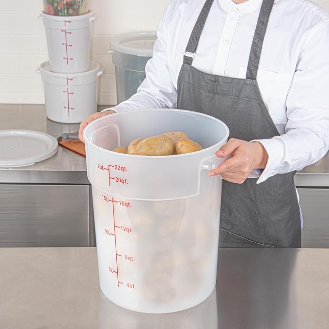 Restaurantware-Met Lux 22 Quart Food Storage Container, 1 Translucent Storage Container - Lids Sold Separately, Red Volume Markers, Dishwashable Container, Side Handles, For Storing Foods