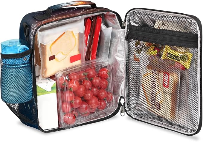 Kids Lunch Box for Boys Girls Lunch Bag Fire Water Soccer Football Kids Lunch Bags Insulated Meal Tote with Adjustable Shoulder Strap for School Picnic