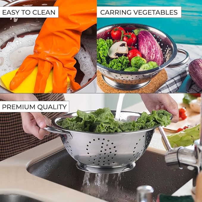 AVADOR Set of 3 Stainless Steel Colanders, Comes in 1. 3 and 5 Quart for all your Cooking | Baking | Prepping Needs