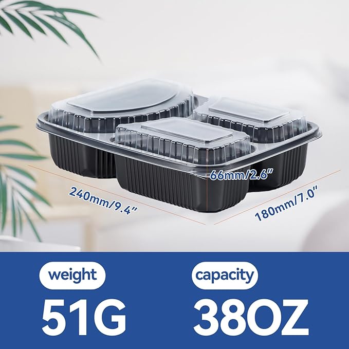 Meal Prep Container, 40-Pack 38oz - Reusable To Go Containers for Food Storage and Portion Control - Bento Boxes for Meal Planning - BPA Free Microwave Dishwasher Freezer Safe